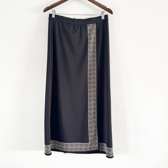 Petite Sophisticate Black Maxi Skirt Medium Retro Elegant Wrap Slit Versatile - Picture 1 of 13